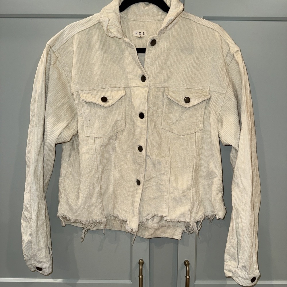 POL Cream Corduroy Raw Hem Jacket‎ Shacket Women's Medium